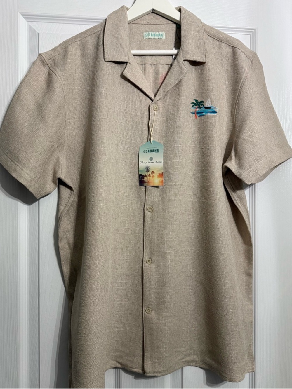 Cabana Fashions Linen Look Short Sleeve Button-Up Shirt XL Stone color